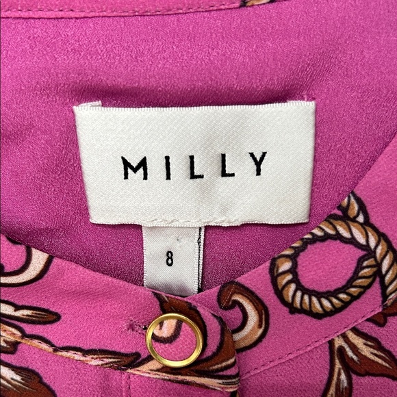 Milly Long Sleeve Pink and Brown Chain Patterned Dress, Size 8, NWOT - Picture 14 of 16